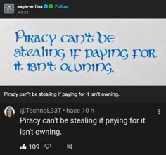 an image of someone's tweeting on their twitter account with the text privacy can't be stealing if paying for it