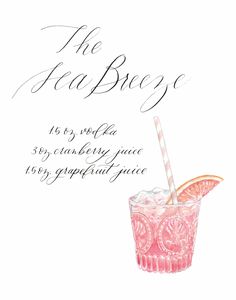 a pink cocktail with an orange slice in it and the caption reads, the tea bage