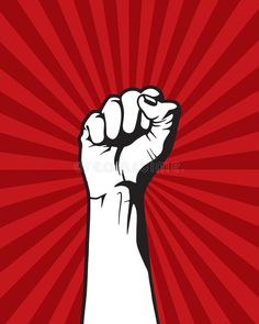 a fist raised up in the air with red background royalty illustration