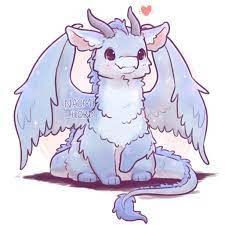 a drawing of a white dragon with blue wings and an inscription that says nom love