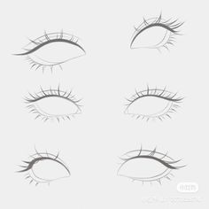 four different types of eyelashes with long lashes and one eye open, the other closed