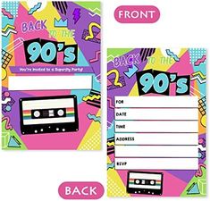 back to the 90's birthday party game with cassette tape and 80s themed background