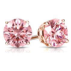 These gorgeous lab grown Pink diamond stud earrings feature a 4-prong basket setting in a glistening 14k rose gold metal. The studs include dazzling round-cut lab grown Pink diamonds with a total weight of 1.00 ct. and are available with push-back clasps. Pink Diamond Earrings Studs, Pink Diamond Earrings, Pink Diamond Jewelry, Black Diamond Pendant, Black Diamond Studs, Pink Stud Earrings, Halo Diamond Earrings, Solitaire Diamond Pendant, Creative Mom