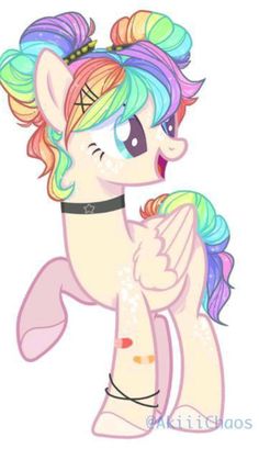 a cartoon pony with rainbow hair and tattoos