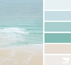 an ocean scene is shown with blue, green and white colors on the beach in this color palette