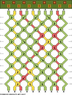 the pattern is shown in green, yellow and red with numbers on each side to indicate where they are