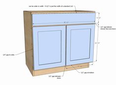 an image of a blue cabinet with measurements