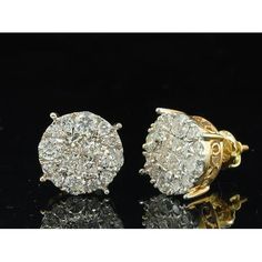 Diamond Earrings Ladies 14K Yellow Gold Princess Round Cut Studs 2 Tcw. Size: one size.  Gender: female.  Age Group: adult. Yellow Gold Setting, Buying Diamonds, Box Jewelry, Round Frame, Bold Fashion, Round Cut Diamond, Fashion Statement, Gender Female, Round Cut