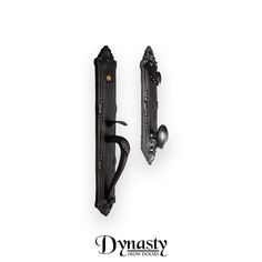 two black door handles on white background with the words custom dx pros above them