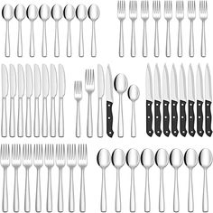 a set of forks, spoons and knives on a white background