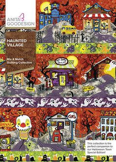 an image of halloween village quilt pattern