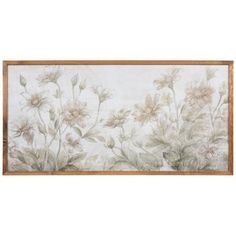 a painting with flowers and leaves on the wall in front of a white back ground