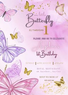 a pink and purple birthday party with butterflies