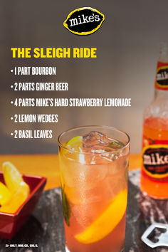 the sleigh ride cocktail is served with lemon wedges, basil leaves and vodka