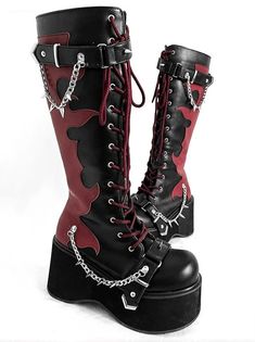 ❤Punk Style Round Toe Platform Boots❤︎ Flame Knight, Red Color Matching, Goth Platform Boots, Goth Platforms, Goth Shoes, Goth Boots, Knight Boots, Punk Shoes, Dr Shoes