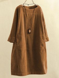 Sundress Casual, Elegant Midi Dresses, Autumn Dress, Solid Color Dress, Sleeves Clothing, Corduroy Dress, Korean Dress, Vestidos Vintage, Weave Style