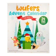 a children's calendar with dogs and christmas trees on the cover, which reads wuffers adventent calendar for dogs