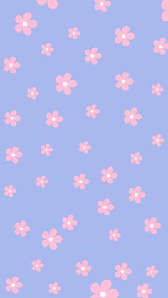 pink flowers on a blue background with white dots in the middle and light pink centers