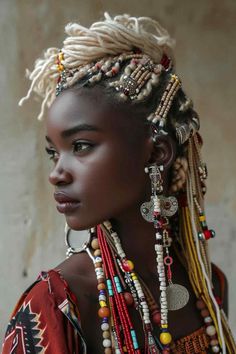 72 Braided Hairstyles Featuring Baubles, Bangles and Beads (Concept Design) - StileStack African Beaded Hairstyles, Orange Braids, Beaded Braids, Braid Beads, People References, Beads Hair, Beaded Hair, Woman Hair, Woven Art