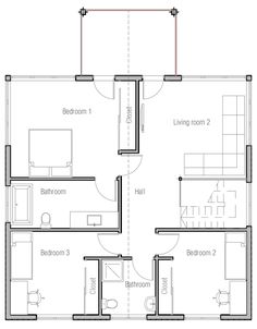 the floor plan for an apartment with two bedroom, one bathroom and another living room