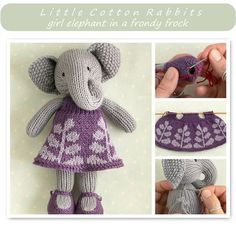 an elephant in a dress is shown with knitting instructions