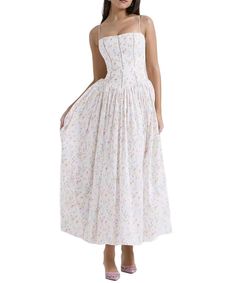 PRICES MAY VARY. Size Guide: S=US 4-6, M=US 8-10, L=US 12-14, XL=US 16-18 Material: polyester, skin-friendly and breathable, splicing design to add highlights, white flowers bloom tender. Style: French halter floral dress, sleeveless, one-shoulder design shows elegant collarbone, mid-waist cut lengthens the figure, A-line hemline swaying to show the gentle flavor! Features: this halter slim fit dress outlines a delicate figure, showing the unique charm of women, every step exudes a charming temp Sunny Dress, Cotton Sundress, Maxi Sundress, Estilo Chic, Sling Dress, House Of Cb, Style Maxi Dress, Corsets, Floral Maxi