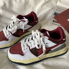 These aesthetic sneakers have a vegan leather upper with a red shooting star design, a low ankle rise and a lace up in front ✨ Material: Vegan Leather Run small, please review the sizing information Aesthetic Sneakers, Painted Canvas Shoes, Different Shades Of Red, Red Handbag, Star Shoes, Aesthetic Shoes, Red Sneakers, Swag Shoes, Star Sneakers