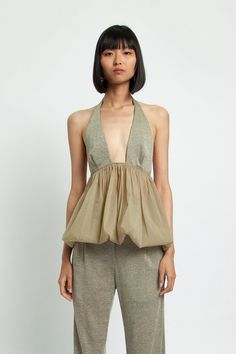 Christopher Esber Parachute Ruched Halter Top - Midnight Sand Loose Flowy Outfits, Flowy Outfits, Ruched Halter Top, Minimal Clothes, Rouched Top, Christopher Esber, Fashion Now, Clothing Hacks, Office Outfits