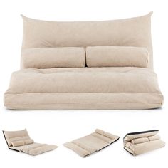 an image of a couch that is made out of suede material and has four pillows on it