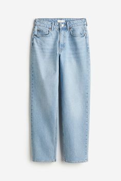 Slim-fit  5-pocket jeans in cotton denim with gentle stretch. High waist  zip fly with button  and straight  ankle-length legs. H&m Casual Relaxed Fit Jeans, H&m Relaxed Fit Casual Jeans, H&m Casual Denim Jeans, Trendy H&m Straight Leg Bottoms, H&m Jeans For Spring Workwear, H&m High Waist Denim Jeans, H&m Denim Blue Jeans, H&m High Waist Spring Jeans, H&m Casual Straight Leg Jeans