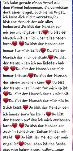 the text is written in german and has red hearts on it, as well as other words