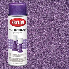 krylon glitter blast spray paint in purple, with two white candles on it