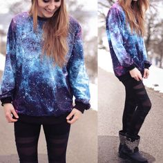 Item Type:sweater Material:cotton Sleeve Length:long sleeve Collar:round neck… Galaxy Clothes, Galaxy Outfit, Galaxy Hoodie, Yeezy Fashion, Galaxy Style, Indigo Children, Galaxy Fashion, Round Neck Sweater, Galaxy Print