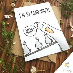 a card that says i'm so glad you're mine and two birds on a branch