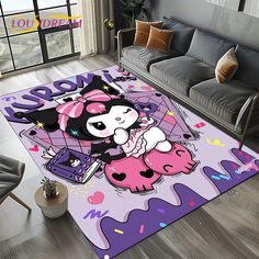 a living room area rug with a cartoon character on it