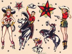 an image of some women on horses and stars