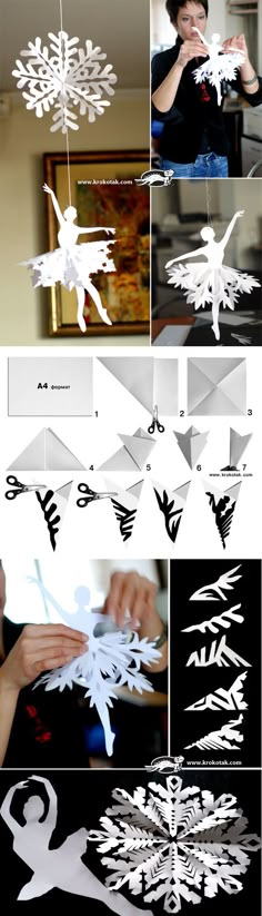 the process of making paper snowflakes is shown