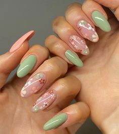 Sage Green Nails, Diy Nails Tutorial, March Nail, Green Nail Designs, Ombre Nail Designs, Spring 2025, Floral Nails, Nail Color, Cute Acrylic Nails