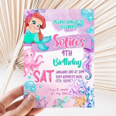 DIGITAL Little Mermaid Birthday Invitation - Invitations Ariel Themed Birthday Invitation, Ariel Party Invitations Template, Mermaid Bday Invitations, Elsa Birthday Invitations, Ariel Digital Invitation, Birthday Invitation Card Mermaid Theme, Little Mermaid Invitations, Mermaid Theme Birthday Party, Elsa Birthday