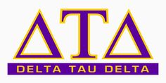 the delta logo is shown in purple and yellow, with letters that read delta taudelta