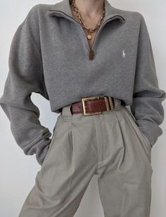 Celana Jogger Wanita, Brown Belt, 가을 패션, Mode Vintage, Business Casual Outfits, Mode Inspiration, Winter Fashion Outfits, Looks Vintage, Retro Outfits