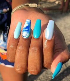 Blue Acrylic Nails, Summer Acrylic Nails, Coffin Nails Designs, Fire Nails, Dream Nails, Pretty Acrylic Nails, My Nails, Dope Nails