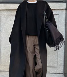 Black Wool Coat Aesthetic, Black Oversized Wool Coat, Timeless Black Long Coat, Black Wool Coat Scarf, Black Trenchcoat Aesthetic, Fall Fits, Oui Oui, Girl Falling, Autumn Outfit