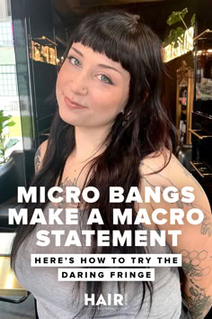 Micro bangs may be small, but they make a big statement. A pro stylist explains what to know about the drastic chop, plus learn our best care and styling tips. Micro Bangs Long Face, Plus Size Micro Bangs, Styling Micro Bangs, Round Face Micro Bangs, Micro Bangs Tutorial, Micro Bangs Square Face, Micro Bangs Oval Face, How To Style Micro Bangs