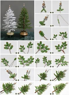 the instructions for how to make a miniature christmas tree from plastic beads and wood sticks