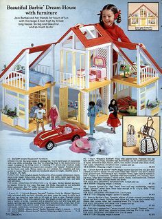 an advertisement for barbie's dream house with children playing in the living room and bedroom