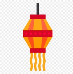 a red and yellow lantern on a white background, with long strings hanging from it