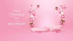 valentine's day sale 50 % off with pink background and hearts on the wall