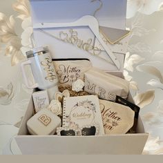 a white box filled with lots of different items