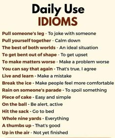 an image of daily use idioms with the words in english and spanish on it